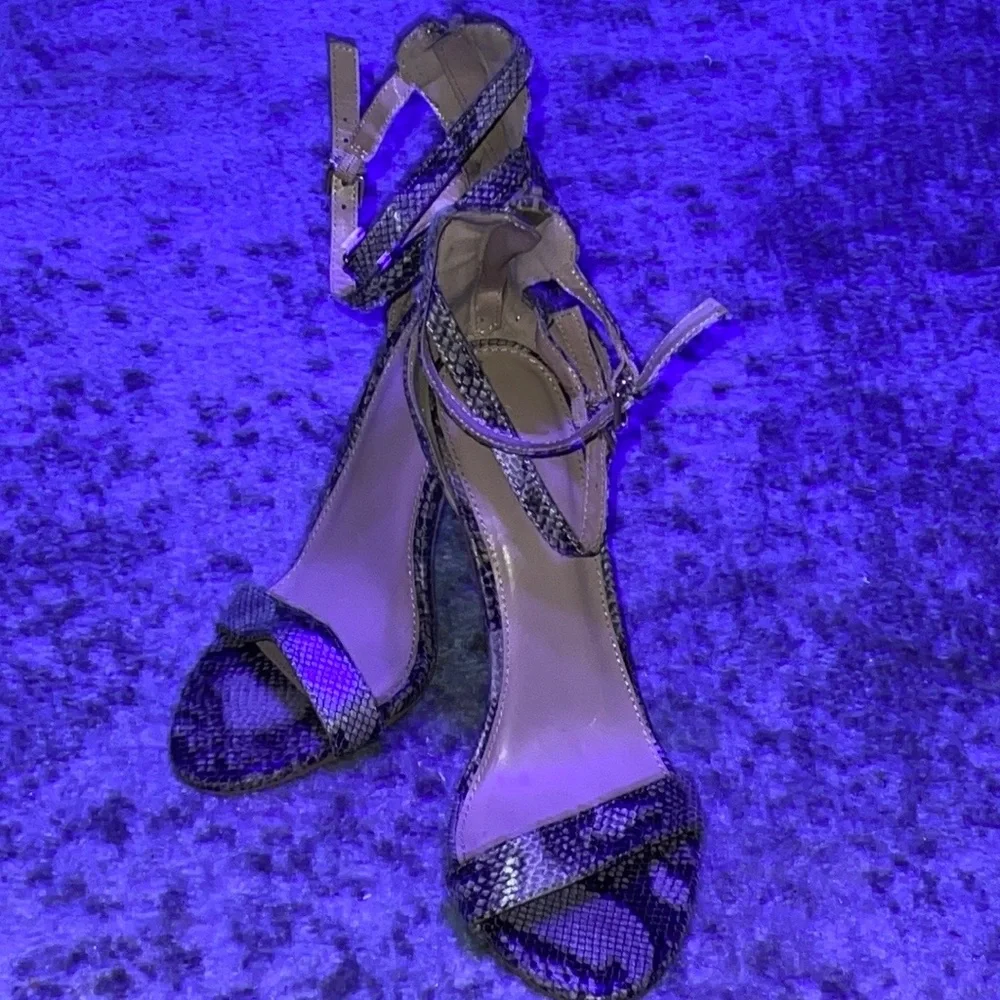 Charlotte Russe Snakeskin Double Buckle Ankle Strap Sandal Heels Size: 8